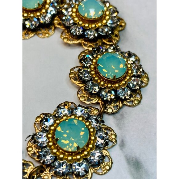 Clara Beau Gold-Tone Floral Bracelet Pacific Opal, Aqua, Swarovski Crystals -139 - Picture 2 of 7